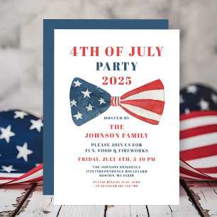 Red, White And Blue Bow 4th Of July Invitation