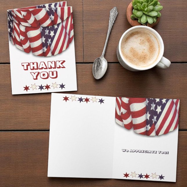 Red White and Blue Bunting with Stars Custom Card (front and inside thank you card)