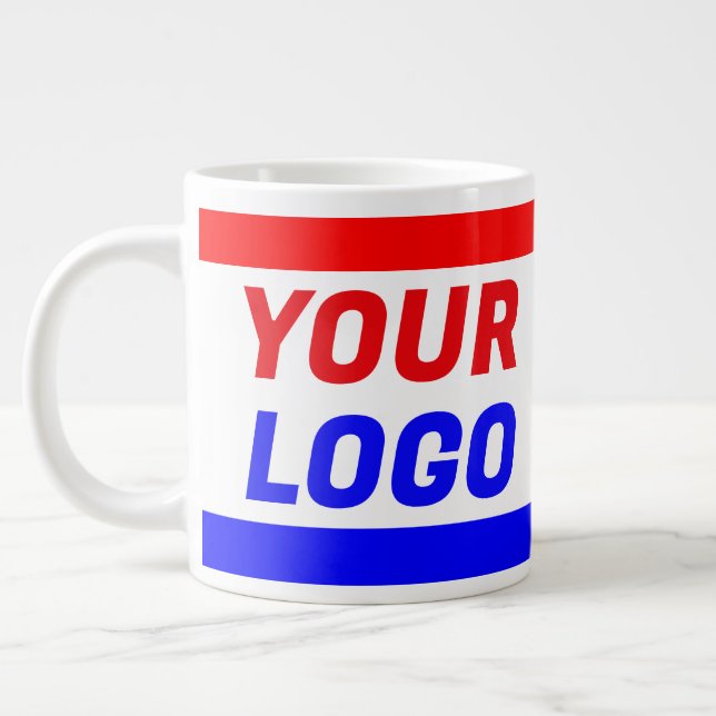 Red, White, and Blue Business Company Logo Jumbo Large Coffee Mug (Left)