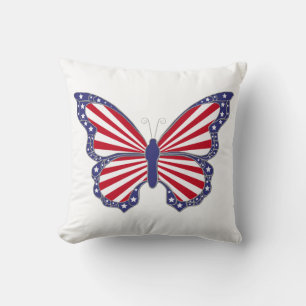 Red White And Blue Butterfly Reversible Pillow
