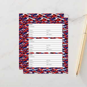 Red white and blue camo address book page