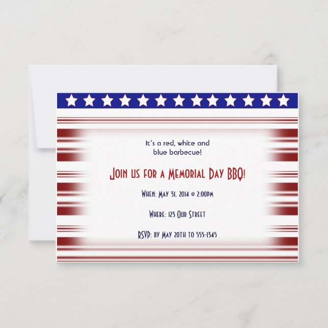 Red White and Blue Candystripe Memorial Day Invitation (Front)