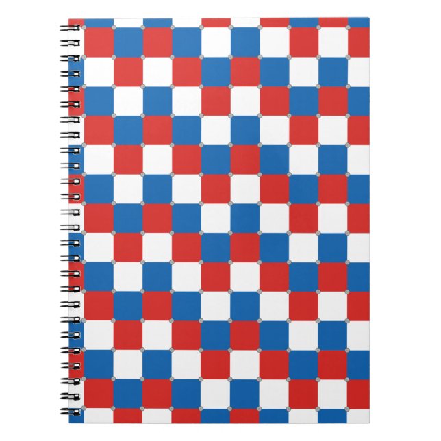 Red white and blue chequered pattern notebook (Front)