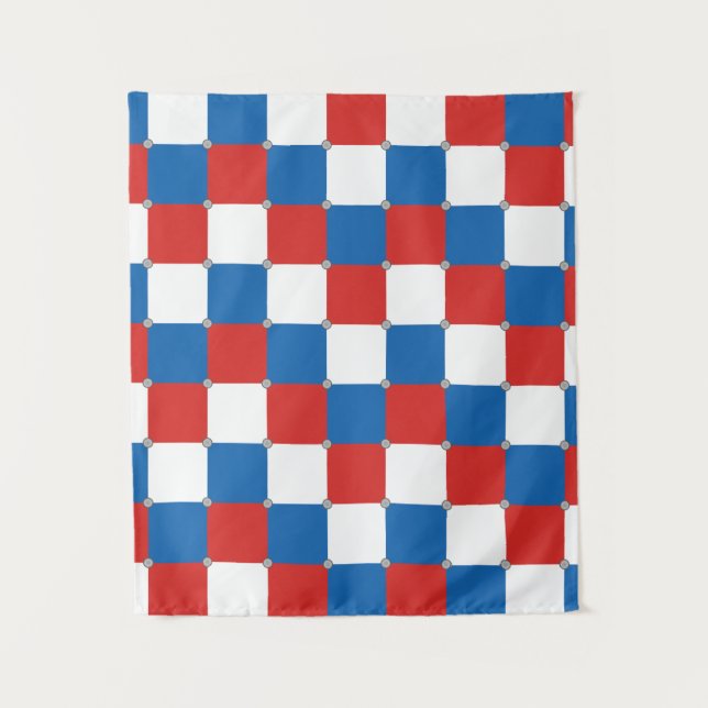 Red white and blue chequered pattern tapestry (Front)