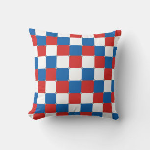 Red white and blue chequered pattern throw pillow