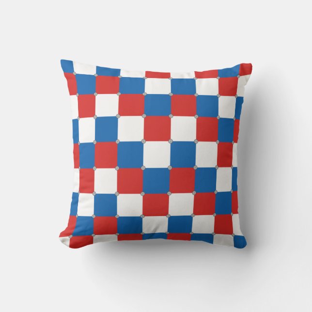 Red white and blue chequered pattern throw pillow (Front)