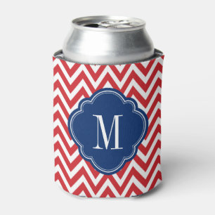 Red White and Blue Chevron Monogram Can Cooler