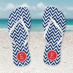 Red White and Blue Chevron Monogram Flip Flops<br><div class="desc">Custom printed flip flop sandals with a stylish modern chevron pattern and your custom monogram or other text in a circle frame. Click Customize It to change text fonts and colours or add your own images to create a unique one of a kind design!</div>