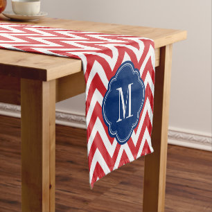 Red White and Blue Chevron Monogram Short Table Runner