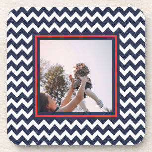 Red, White, and Blue Chevron Pattern with Photo Coaster
