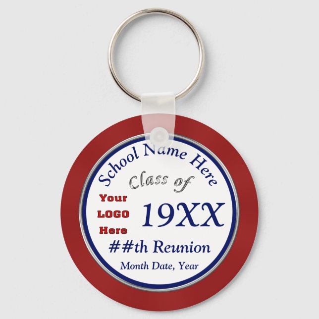Red White and Blue Class Reunion Gifts Personalize Keychain (Front)