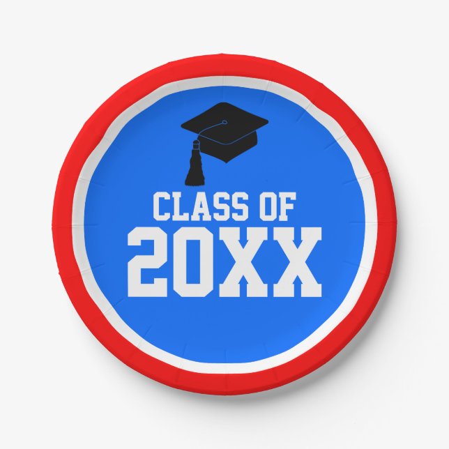 Red White and Blue Class Year Graduation Party Paper Plate (Front)