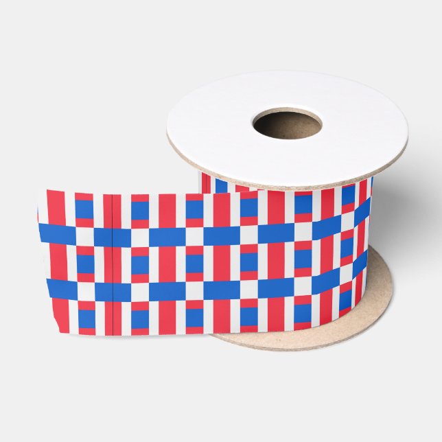 Red White And Blue Colour Blocked Print  Satin Ribbon (Spool)