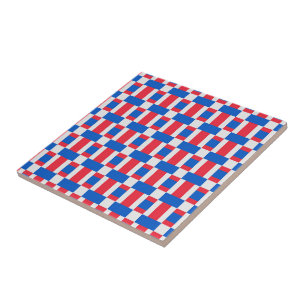 Red White And Blue Colour Blocked Print  Tile