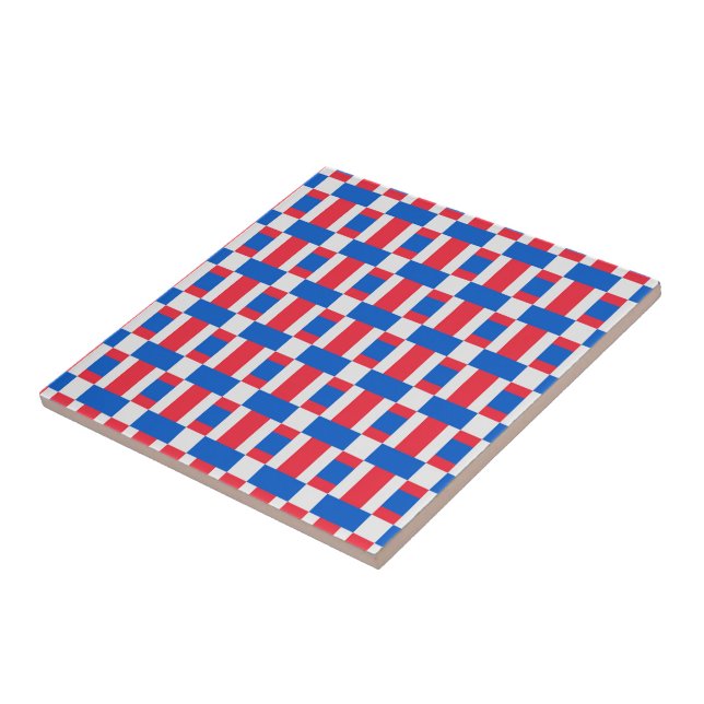Red White And Blue Colour Blocked Print  Tile (Side)