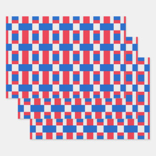 Red White And Blue Colour Blocked Print  Wrapping Paper Sheet