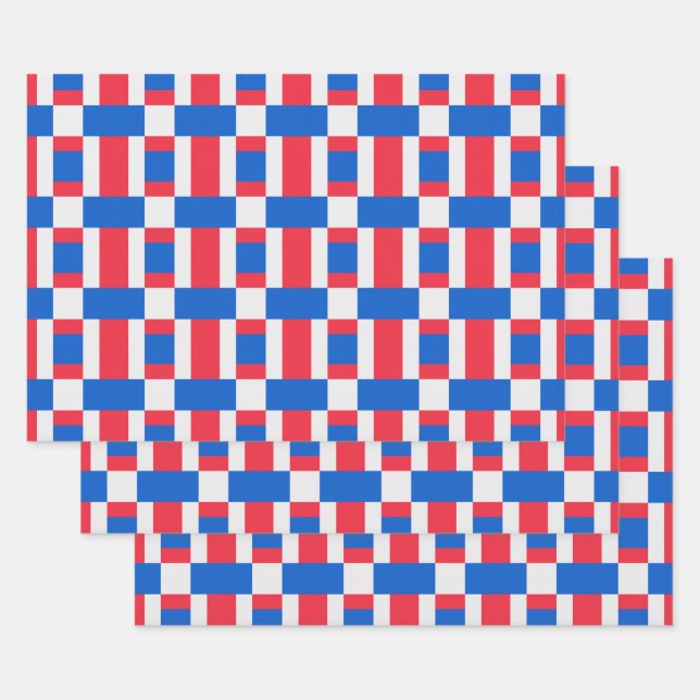 Red White And Blue Colour Blocked Print  Wrapping Paper Sheet (Set)