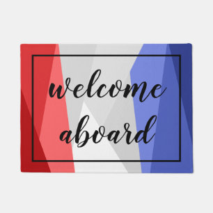Red White and Blue Colour Stacks Welcome Aboard Doormat