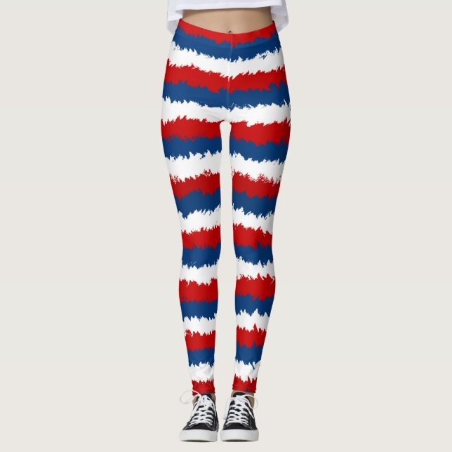 Red, White and Blue Cool Stripes Leggings (Front)