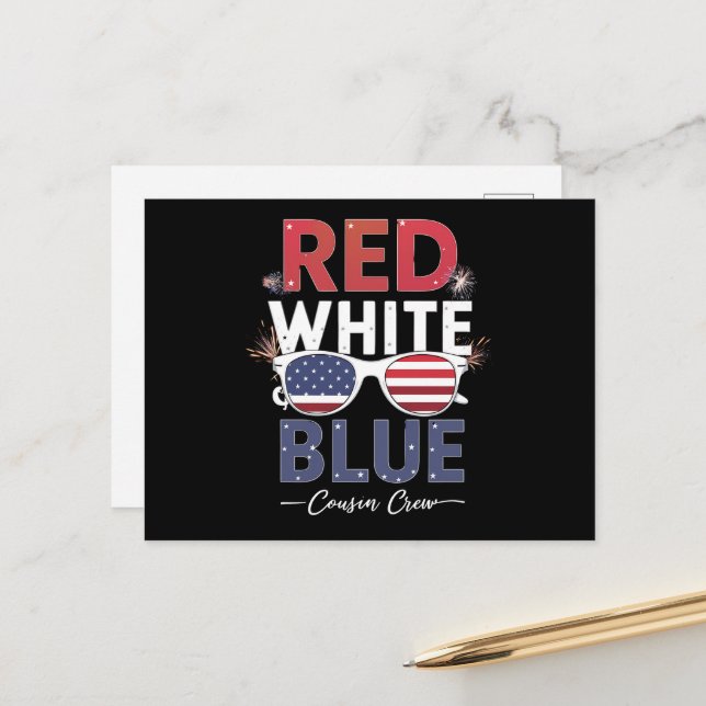 Red White And Blue Cousin Crew 4th Of July Postcard (Front/Back In Situ)