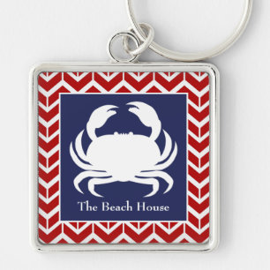 Red White and Blue Crab Personalize Nautical Boat Keychain