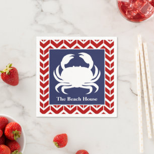 Red White and Blue Crab Personalize Nautical Party Napkin