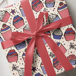 Red, White, and Blue Cupcake Wrapping Paper