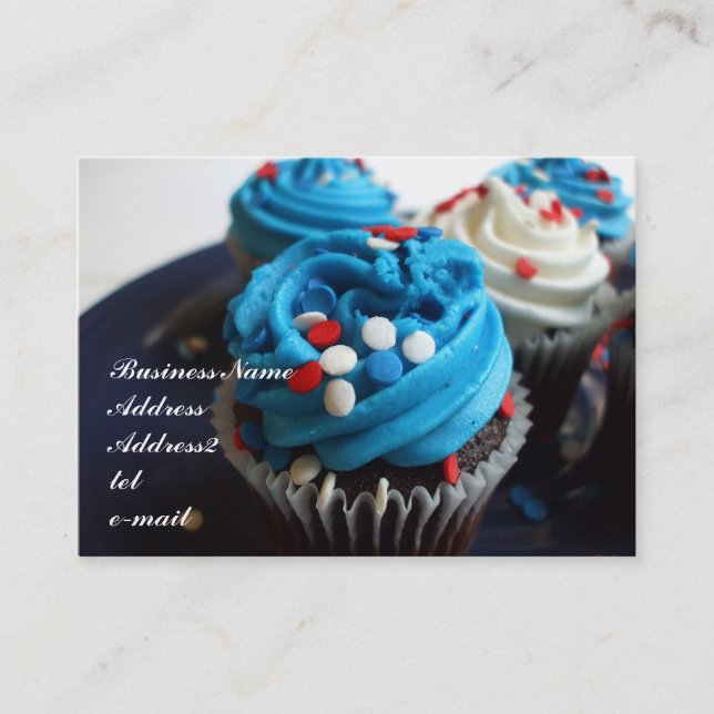 Red, white and blue cupcakes business card (Front)