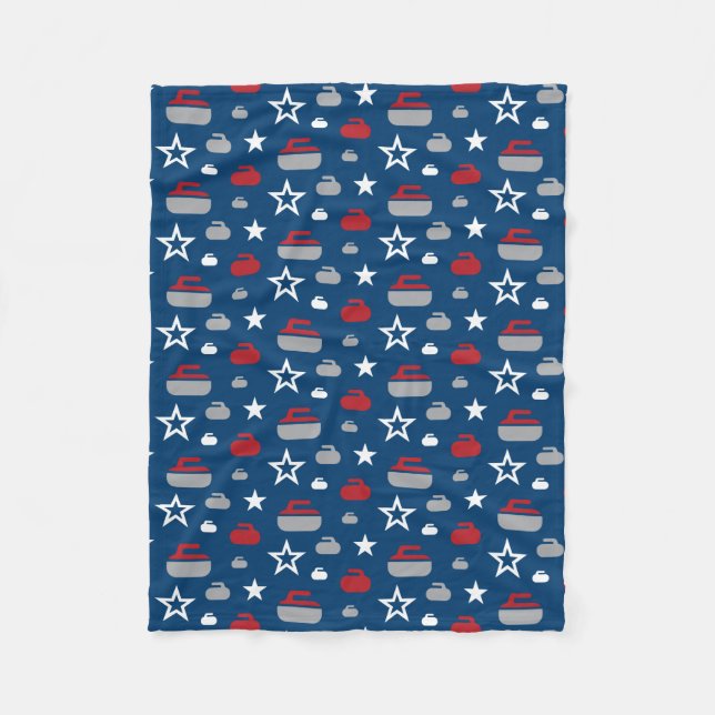 Red, White and Blue Curling Rocks Fleece Blanket (Front)