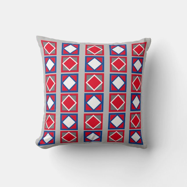 Red White And Blue Diamond Pattern Throw Pillow (Front)