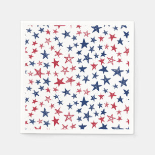 Red, White and Blue Doodle Stars Napkin