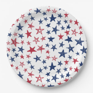 Red, White and Blue Doodle Stars Paper Plate