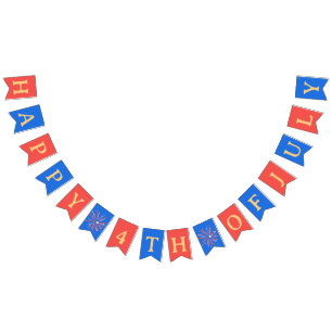 Red, White and Blue Festive 4th of July Fireworks Bunting Flags