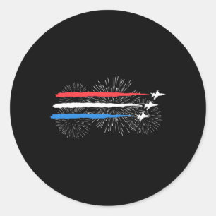 Red White And Blue Fighter Jets With Fireworks 4th Classic Round Sticker