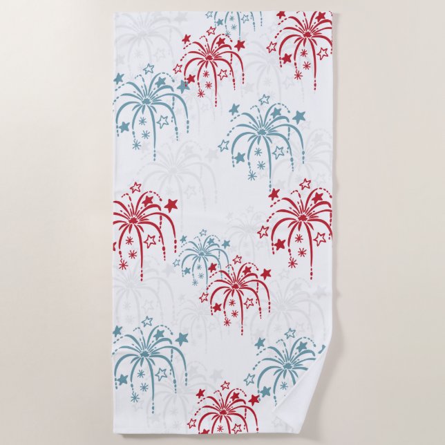 Red White and Blue Fireworks 4th of July Beach Towel (Front)