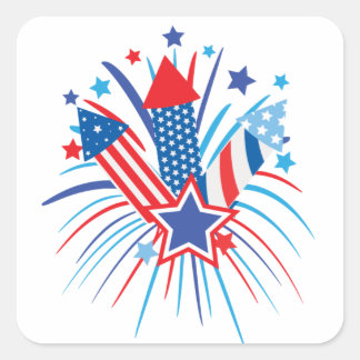 Red, white and blue fireworks, 4th of July Square Sticker