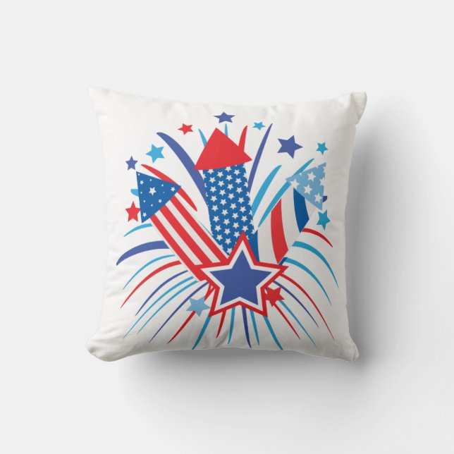 Red, white and blue fireworks, 4th of July  Throw Pillow (Front)