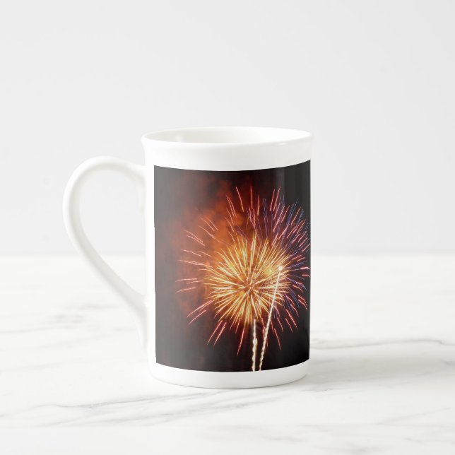 Red, White and Blue Fireworks I Patriotic Bone China Mug (Left)