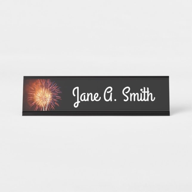 Red, White and Blue Fireworks I Patriotic Desk Name Plate (Front)