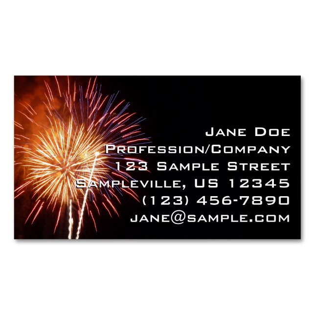 Red, White and Blue Fireworks I Patriotic Magnetic Business Card (Front)