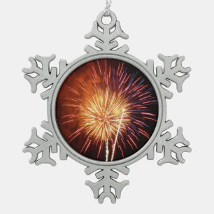Red, White and Blue Fireworks I Patriotic Snowflake Pewter Christmas Ornament