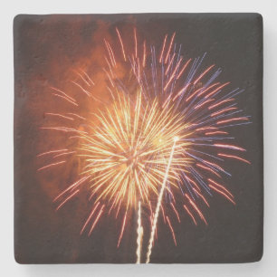 Red, White and Blue Fireworks I Patriotic Stone Coaster