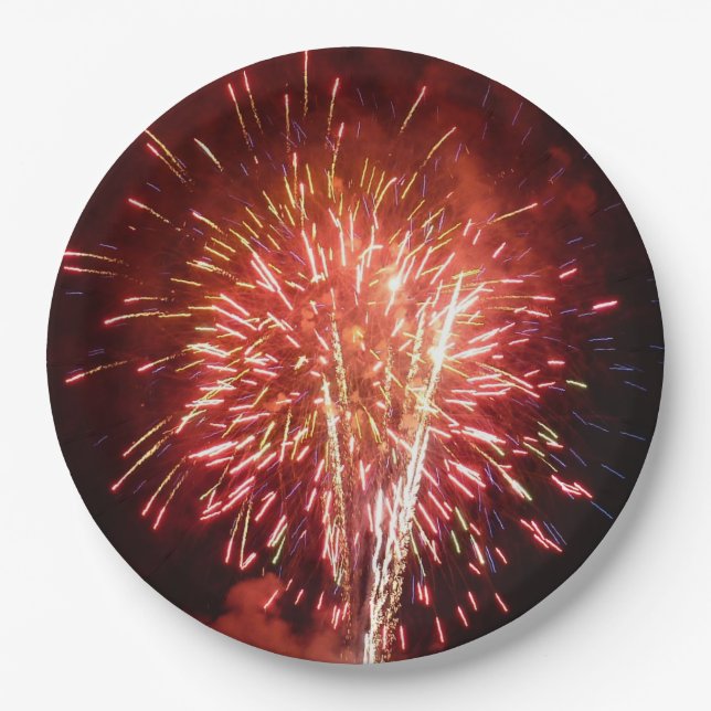 Red, White and Blue Fireworks II Patriotic Paper Plate (Front)
