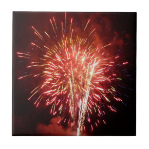 Red, White and Blue Fireworks II Patriotic Tile