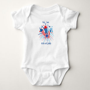 Red, white and blue fireworks ,My 1st 4th of July Baby Bodysuit