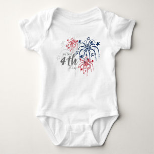 Red White and Blue Fireworks My First 4th of July Baby Bodysuit