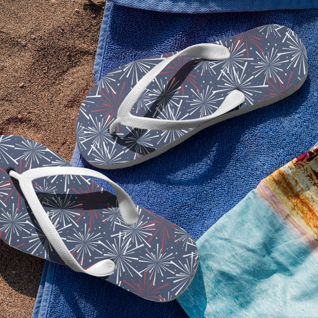 Red White and Blue Fireworks Pattern Flip Flops (Creator Uploaded)