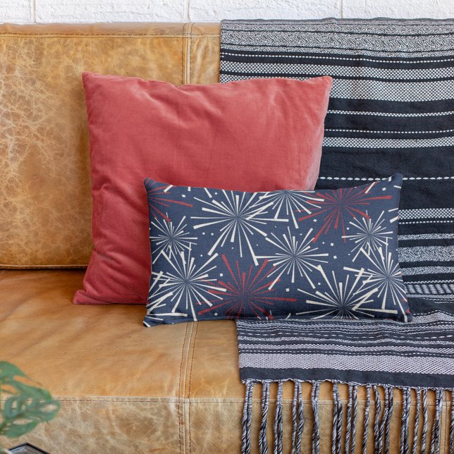 Red White and Blue Fireworks Pattern Lumbar Pillow (Creator Uploaded)