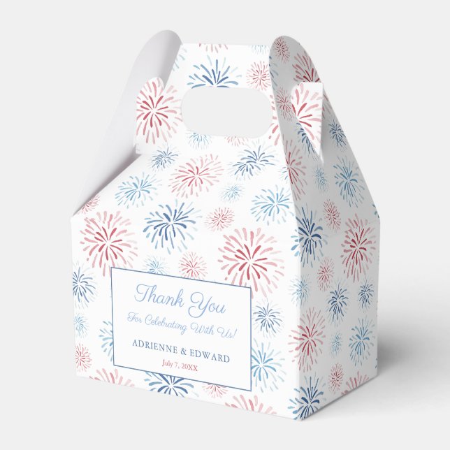 Red White And Blue Fireworks Summer Wedding Favor Box (Front Side)