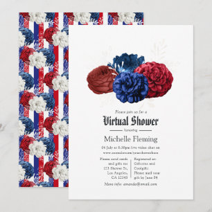 Red White and Blue Floral 4th July Virtual Shower Invitation
